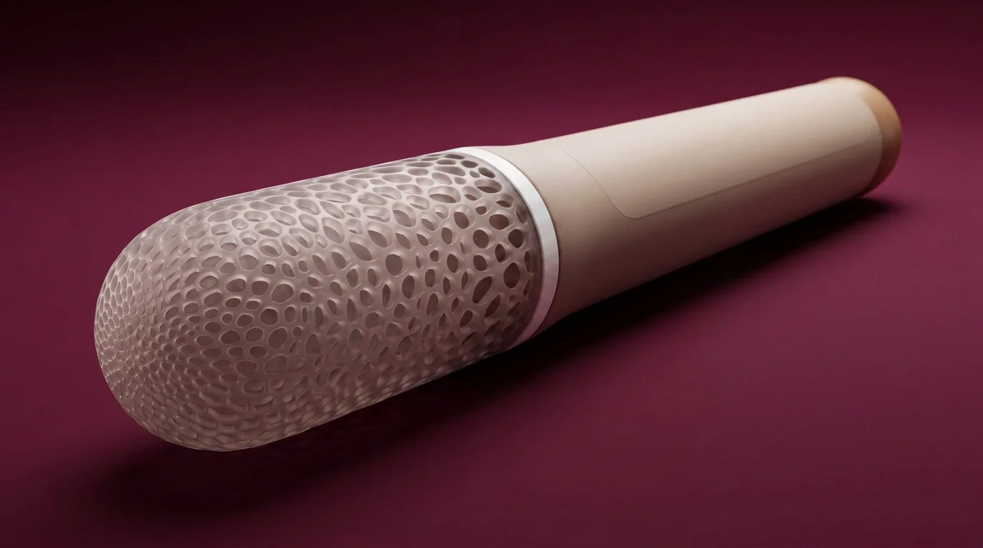 Sigs cigarette-inspired silicone device with a porous textured tip on a deep burgundy background